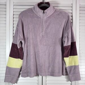 Faherty Cabana Towel Terry Colorblock Quarter Zip Pullover Sweatshirt Large